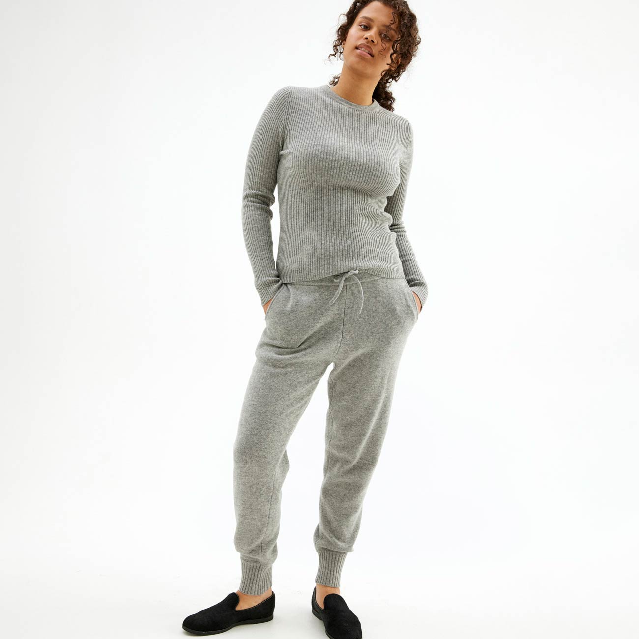 Tapered wool loungewear pants, Grey Melange, hi-res