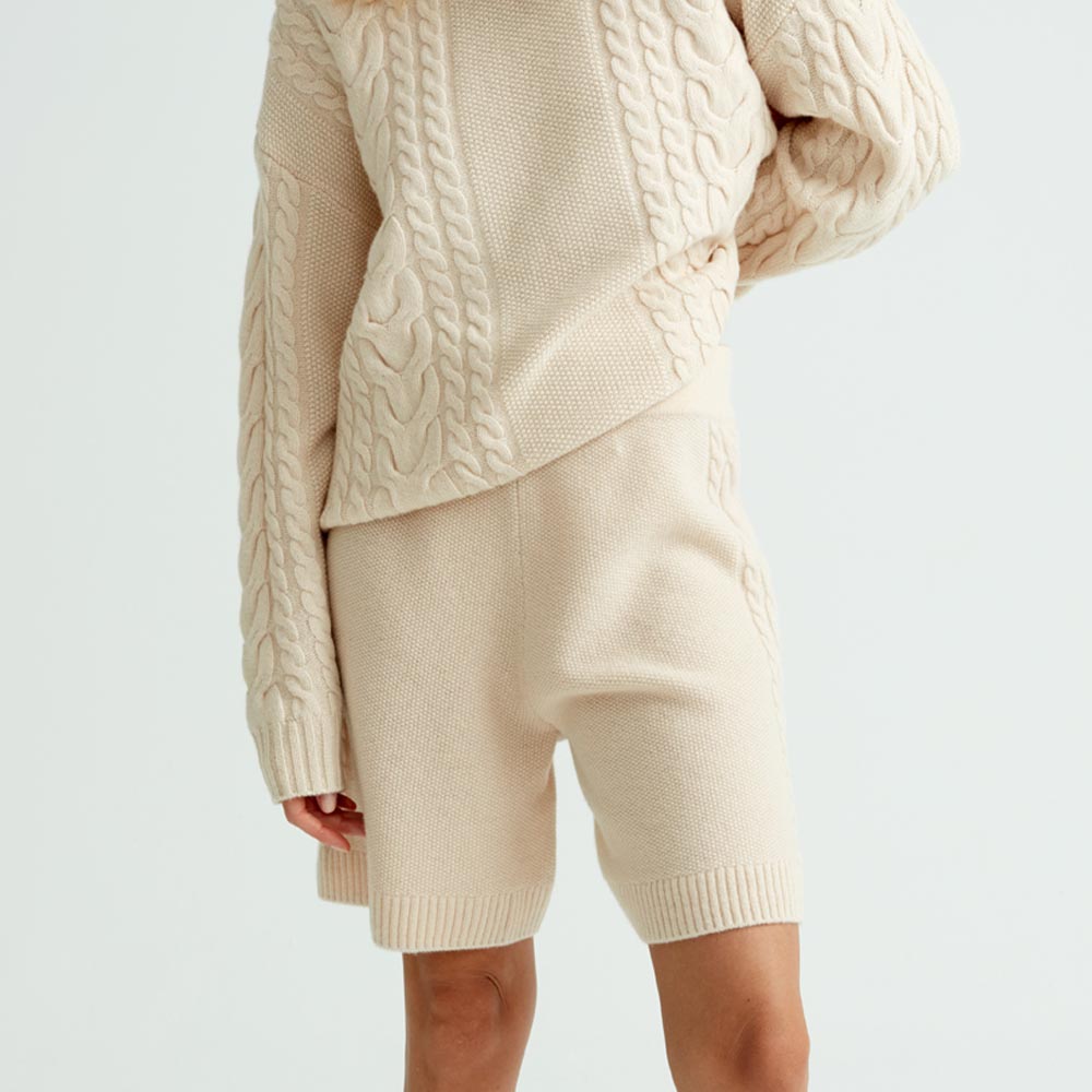 Wool cable knit shorts, , hi-res